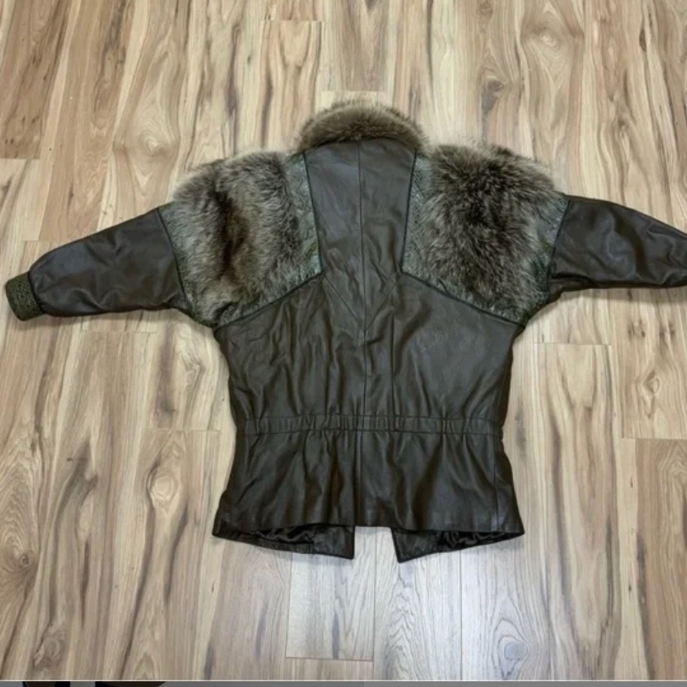 Marvin Richards Genuine Leather Snake Print Fox Fur Collar Coat Jacket Sz S - Picture 12 of 16